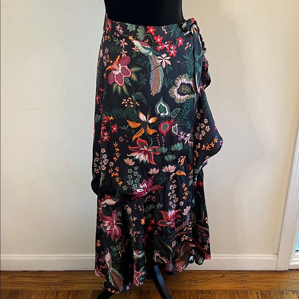Anthropologie Asymmetrical Floral Skirt - Black and Multicolor